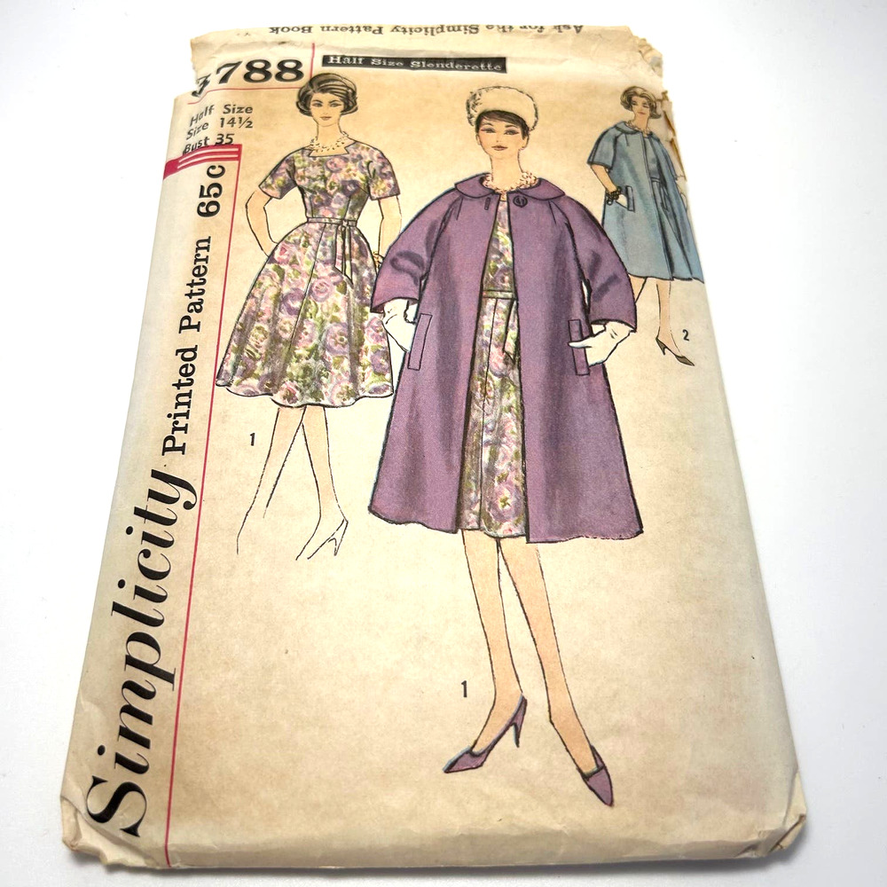 Simplicity Vintage 1960's Pattern #3788 Misses‎ Coat, One Piece Dress Size 14.5